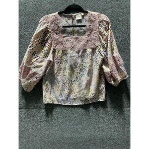 ZAC & RACHEL Blouse Womens Large Pink Multicolor Lace Boho Peasant Top Floral